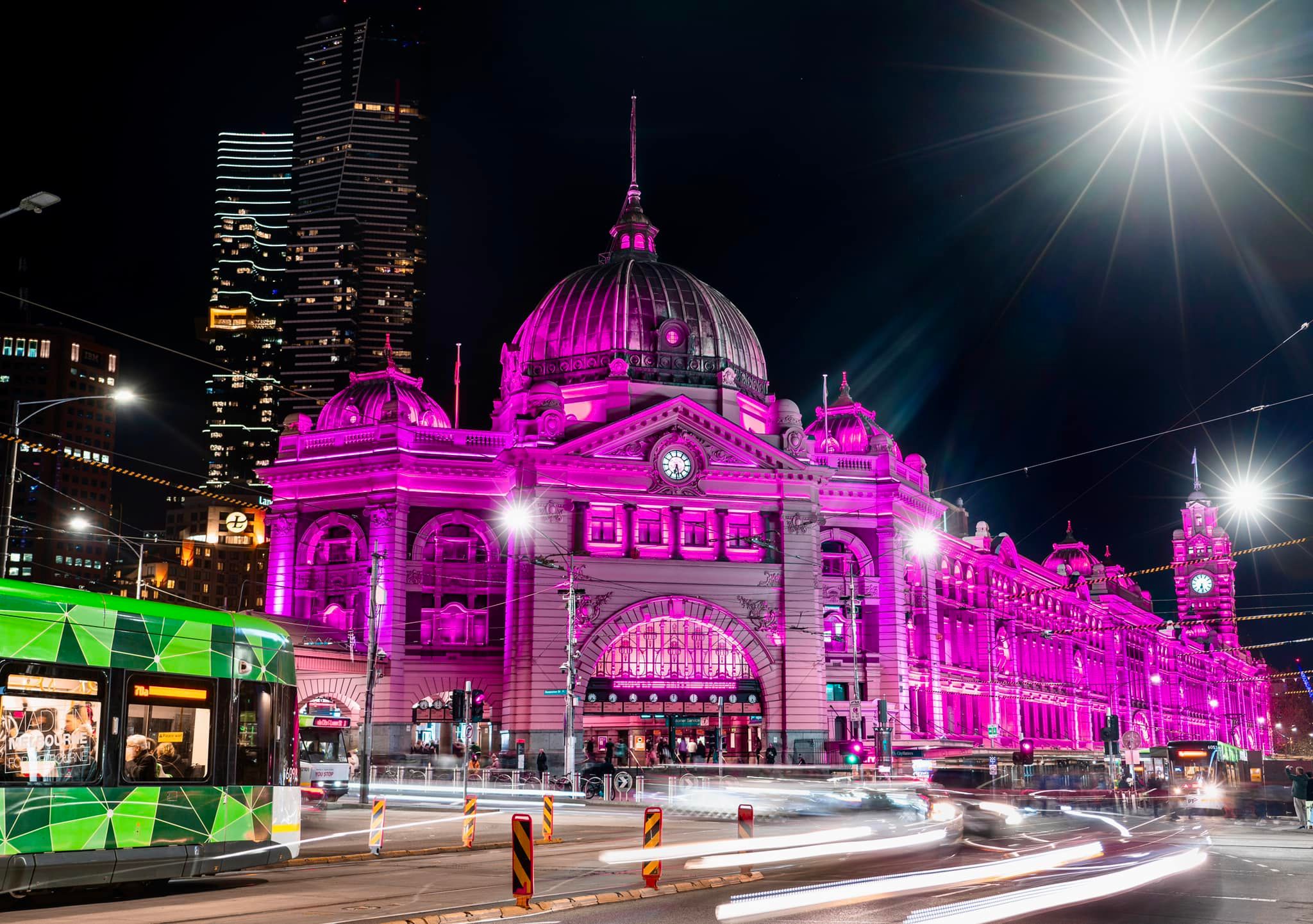 Flinders Street Station lit up for DLW 2022