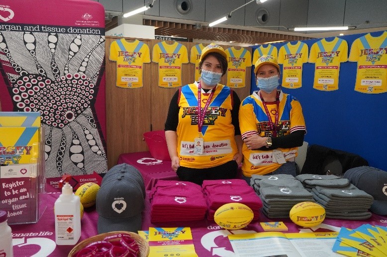 Alana Roscio and Dale Birrell at the Jersey Day stall in SA