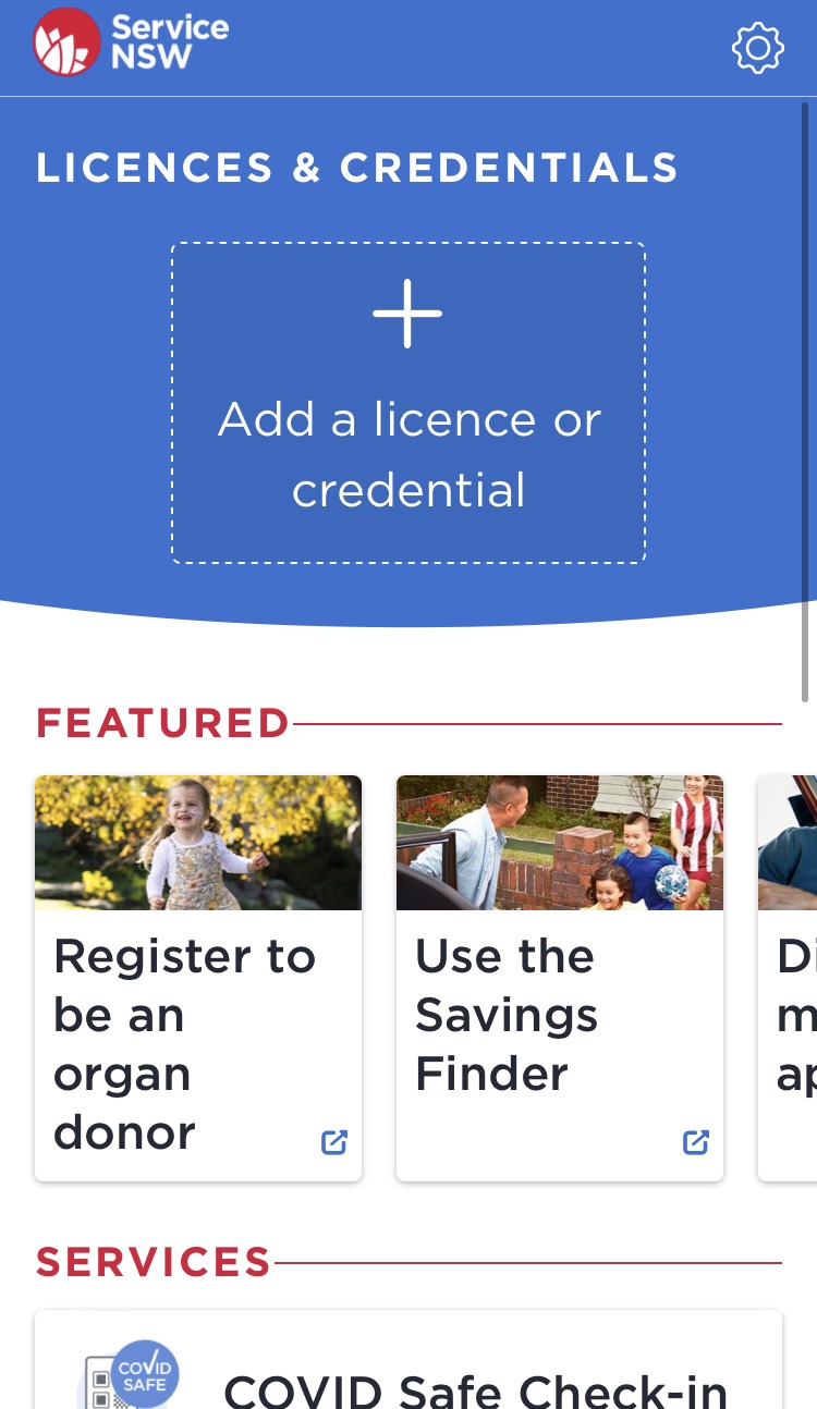 Screenshot of Service NSW app