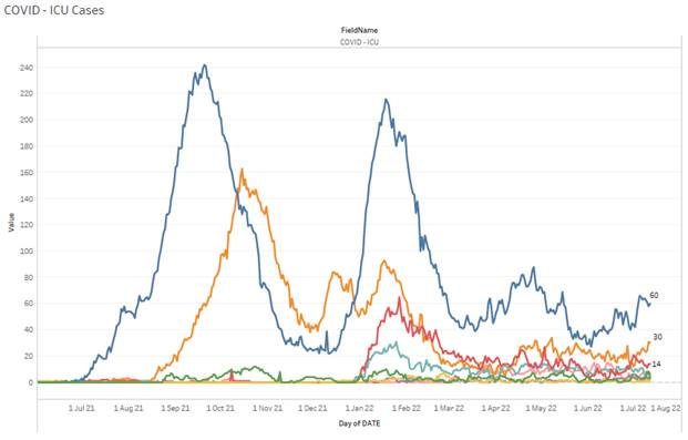 Increased COVID-19 cases in ICU graph