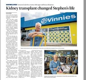 A page from a newspaper that features a story about a kidney transplant recipient.