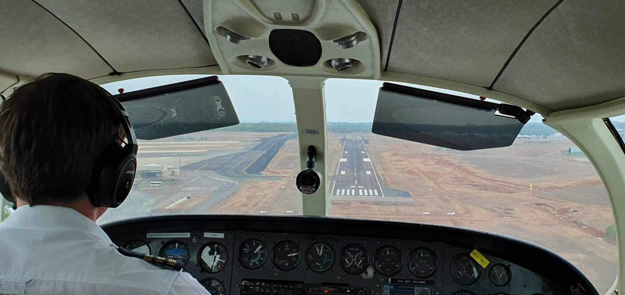  The view from the cockpit of the light plane coming in to land in Katherine, NT.