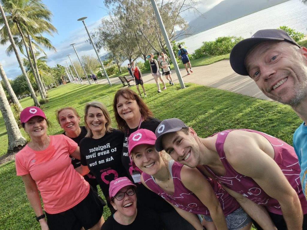 DonateLife supporters pose for a photo ahead of the Cairns Park Run. 