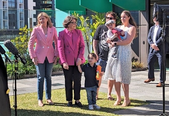 Photo at the DLW launch in QLD with Ministers with Cairo and Harrison’s family