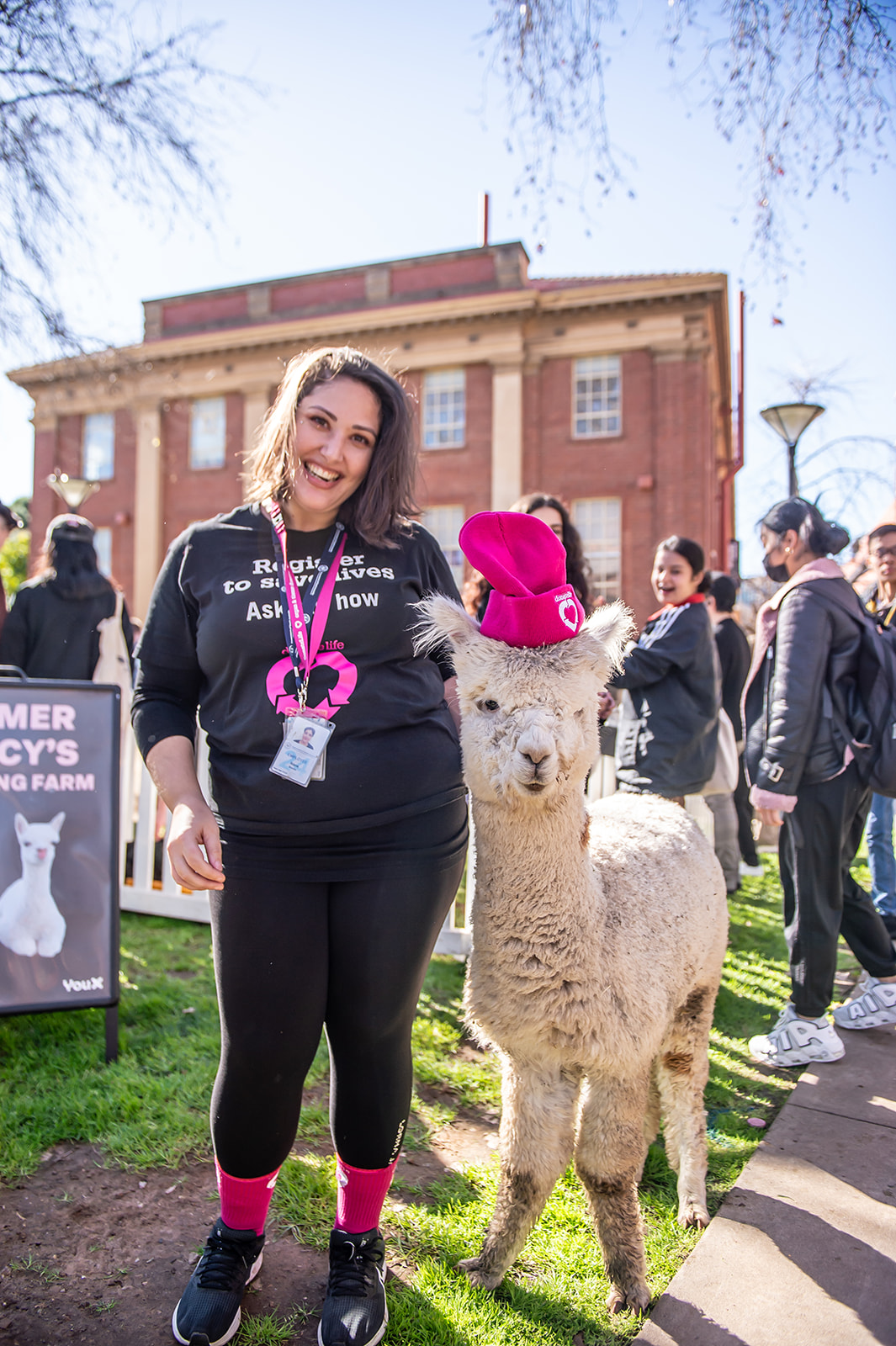 Alana with a DonateLife alpaca