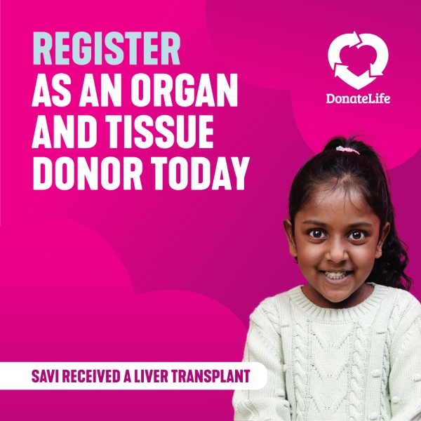 Social media tile - register as an organ and tissue donor today