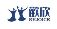 The Rejoice logo with two abstract outlines of people in navy blue next to the word 'rejoice' in chinese and english