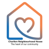 Orange and blue gradient logo in the shape of a house with a heart inside it.  Black text at the bottom reads, 'Charlton Neighbourhood House. The heart of our community'